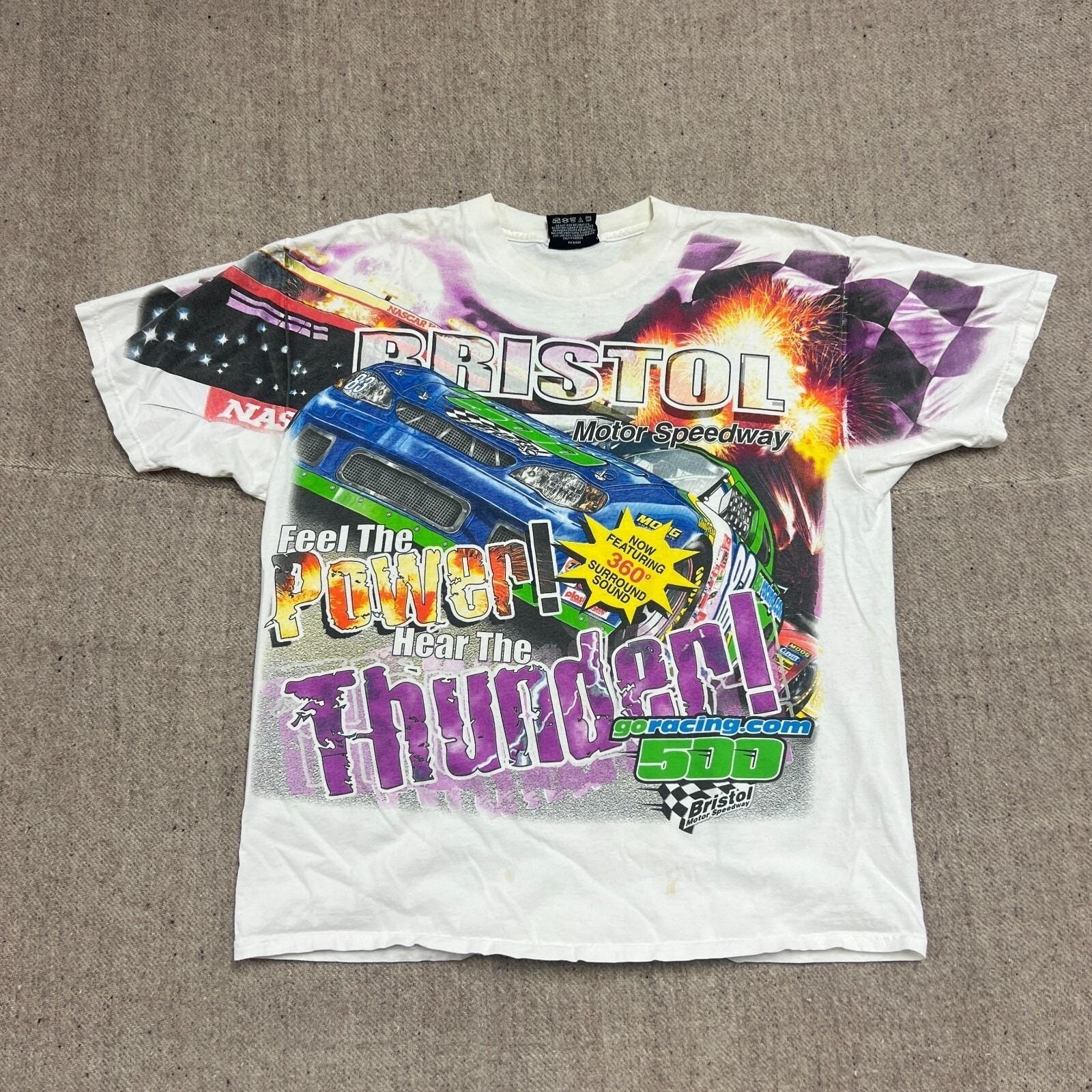 Vintage Bristol Motor Speedway Nascar Shirt Mens Large White 2000s Y2k Aop